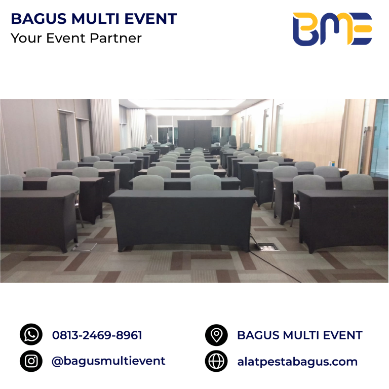 sewa meja kotak ibm + cover strict putih dan hitam jakarta bagus multi event