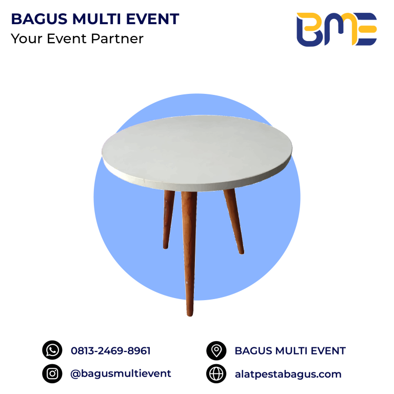 sewa meja coffee table bulat putih d90 cm jakarta bagus multi event