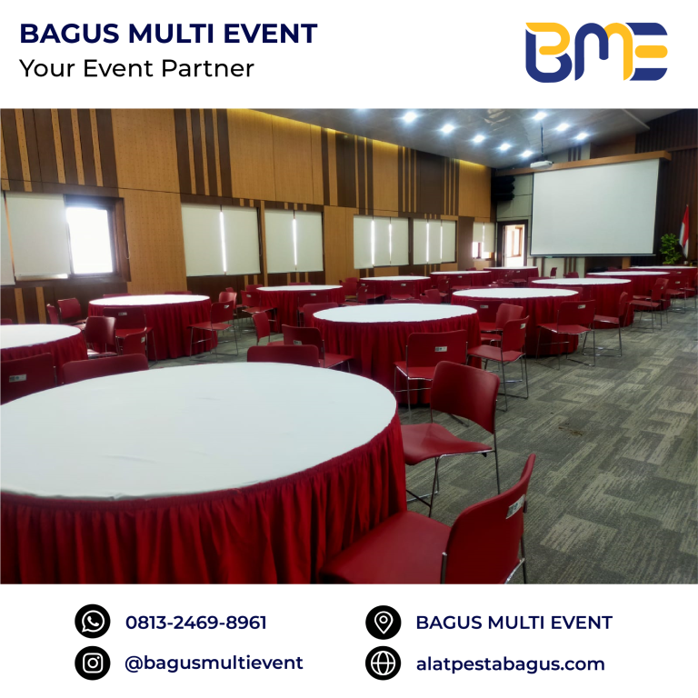 sewa meja bulat d120 cm + cover jakarta bagus multi event