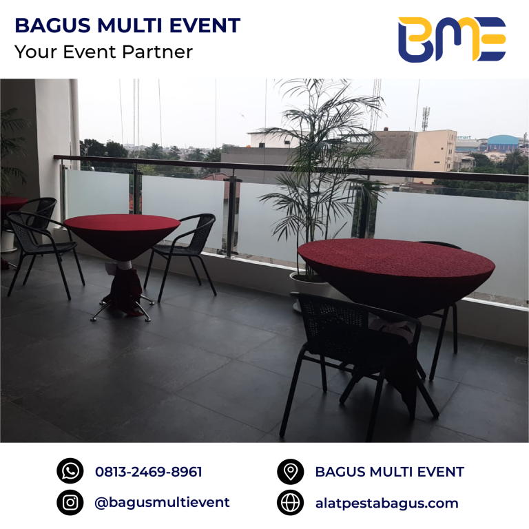 sewa meja barstool + cover strict/tebar + pita jakarta bagus multi event