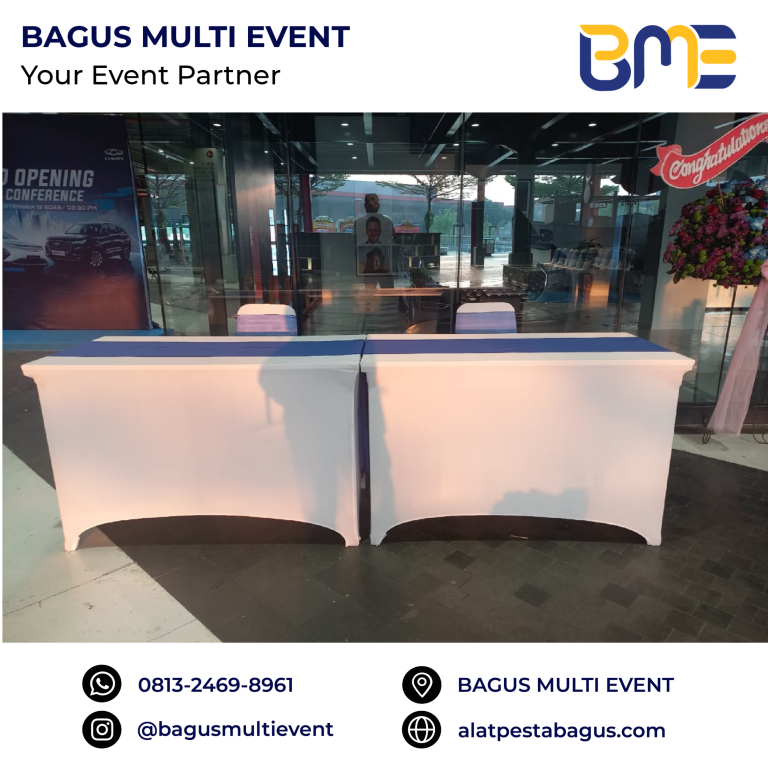 sewa meja kotak ibm + cover strict putih dan hitam jakarta bagus multi event