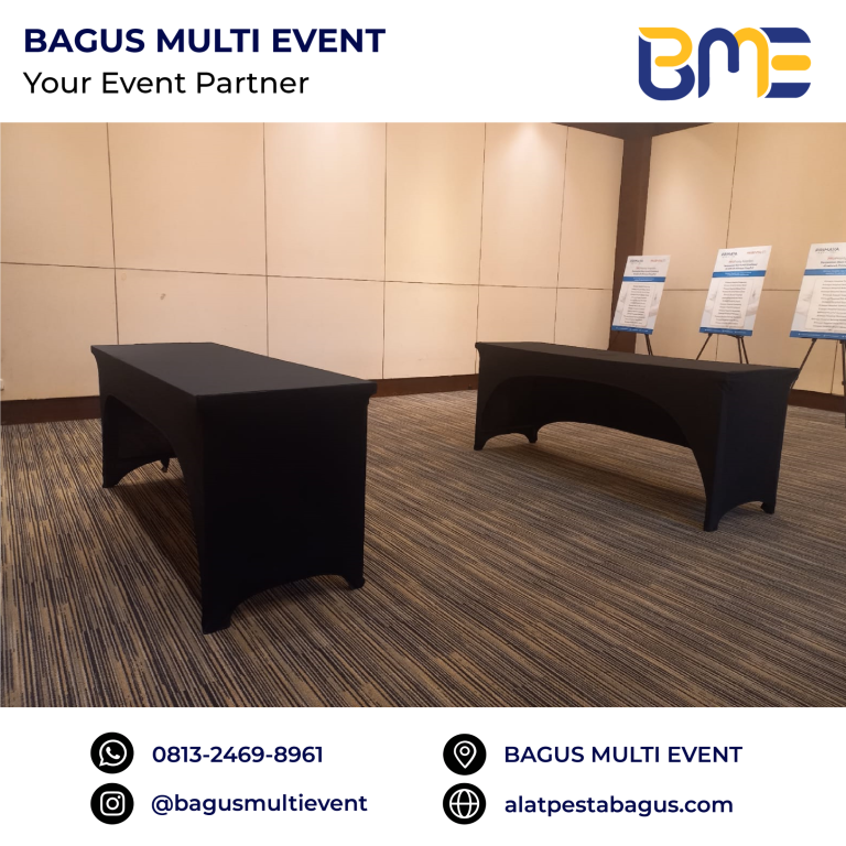 sewa meja kotak ibm + cover strict putih dan hitam jakarta bagus multi event
